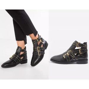 Topshop Ark Studded Buckle Bootie 36 Womens Black